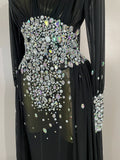 Luxury Elegant Birthday Party Prom Sparkly Diamonds Long Sleeves Mesh See-Through Maxi Abaya Women Evening Wedding Guest Gowns