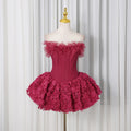 Sexy 3D Floral Mini Dress for Women Sweetheart Neck Sleeveless Fish Bone Tunic Birthday Party Flirty Skirt Female Clothing