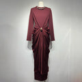 Sexy Evening Party Black Color Midi Dress for Women O Neck Long Sleeve Pachwork Metal Buckle Folds Bodycon Dresses Female