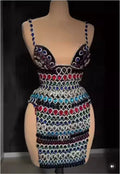 Luxury Diamond Glam Low-Cut Suspender Dress Heavy Industry Celebrity Party Stage Performance Dress Evening Dresses Woman Elegant