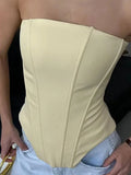 Two Piece Set for Women Strapless Spliced Fish Bone Vest with Lapel Long Sleeve Short Coat Hot Girl Suit Female New