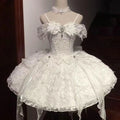 Olivegirl Summer Lolita Dress Women's High-end Embroidery Evening Mini Dress Slach Shoulder Blue Bar Mitzvah Princess Dress