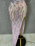 Women Sexy One-Shoulder Crystal Rhinestone Cutout High Slit Sheer Mesh Bodycon Outfit Stage Performance Evening Party Costume