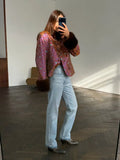 Women's Vintage Floral Print Faux Fur Patchwork Jacket Fashion Single Breasted Long Sleeved Coat Autumn Street Daily Wear 2026
