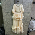 Elegant Chiffon Layered Ruffles Design Dress for Women Short Sleeves Waist Belt Spliced Diamonds Accent for Afternoon Tea