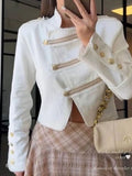 Vintage Buttons Women Jackets Stand Collar Long Sleeve Casual Slim Jacket for Daily Streetwear Autumn Fashion New