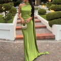 Solid Slimming Chic Dresses for Women Shawl Collar Sleeveless Off Shoulder High Waist  Long Dress Female