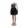 Sexy Rhinestone Bodycon Ruched Puff Suspenders Dresses Women Sheer Mesh Birthday Party Night Clubwear Summer Dresses Robes