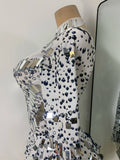 Flashing Rhinestones Mirrors Long Sleeve Dress Performance Singer Dancer Costume Bar Nightclub Party Stage Wear Birthday Vestido