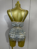 2026 New Sexy Nightclub Bar DJ Performance Dancer Stage Costume Sparkly Rhinestones Feathers Tassels Mesh See Through Bodysuits
