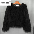 Solid Faux Fur Coats  Women Full Sleeve O-neck Open Stitch Covered Button Fur Jackets Winter Autumn Warm New Fashion