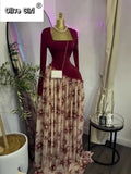 Women Print Full Sleeve Sashes Elegant Long Maxi Dress 2026 Fall Birthday Holiday Evening Sexy Party Dresses Vestidos