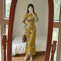 Autumn and Winter Dress with Thick Inverted Sleeves Knitted Retro Jacquard, Chinese Style High-end Embroidery, Improved Cheongsam Dress