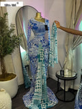 Women Tie Dye Printed Skew Neck Flare Long Sleeve Ruched Stacked Maxi Long Dress  Summer Birthday Sexy Party Dresses