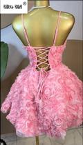 Women Rose Floral Spaghetti Strap Lace Up Back Midi Mini A-line Dress 2026 Street Birthday Party Dresses Trendy Vestidos
