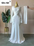 Women Skew Neck Flare Long Sleeve Ruched Stacked Maxi Long Dress Fall Birthday Evening Sexy Party Dresses with Scarf