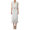 White Fringe Modern Two Piece Set for Women Nitched Collar Sleeves Tank Top Tiered Designmid Skirt Suit for Art Exhibitions