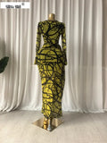 Women Striped Print Ribbon Ruched Long Sleeve Bodycon Maxi Long Dress 2026 Sexy Birthday Party Education Trendy Dresses