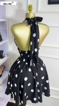 Women Dot Printed Sleeveless Halter V-neck Big Swing A-line Mini Dress  Summer Vacation Sexy Party Evening Dresses