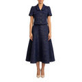 Office Sequin Tweed Two Piece Sets for Women Lapel Short Sleeve Cropped Jacket High Waist Midi A Line Skirt Formal Outfit