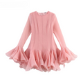 Women flare long sleeve Printed Big Swing Ball Gown Dress  Summer Holiday Night Club Party Vestidos Sexy Dresses