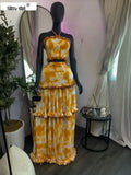 Women Set Tie Dye Print Sleeveless Halter Tops +Long Skirt 2026 Fall Street Sexy Beach Vacation Two Piece Set Outfits
