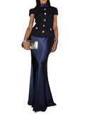 Elegant Women'S Set With Woolen Top And Satin Long Skirt Suit Two Piece Set With Female Outfit Style 2025