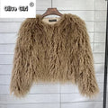Solid Faux Fur Coats  Women Full Sleeve O-neck Open Stitch Covered Button Fur Jackets Winter Autumn Warm New Fashion