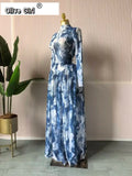 Women leaf Print patchwork smock Midi A-line Long Maxi Dress 2026 Elegant Evening Birthday Party Dresses Trendy Vestidos