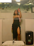 Elegant Strapless Dress Women Irregular Tassel 2023 Summer Trend Skinny Split Maxi Bodycon Birthday Party Clubwear