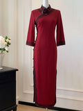 2026 Autumn Long Versatile Cheongsam Dress with Slimming Temperament Retro Chinese Style and Slim Fit