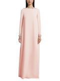 Loose Solid Crystal Bead Elegant Chic Dresses For Women Round Neck Long Sleeve Solid Long Maxi Dress Female