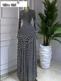 Women Plaid Round Neckline Long Sleeve Fit and Flare Long Maxi Dress 2025 Even Party Education Vacation Dresses Vestidos