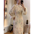 2026 Autumn Winter Retro Cheongsam Dress New Chinese Style Long Sleeved Stand Up Collar Embroidered with Velvet Improved Cheongsam Dress