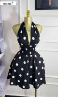 Women Dot Printed Sleeveless Halter V-neck Big Swing A-line Mini Dress  Summer Vacation Sexy Party Evening Dresses