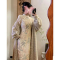 2026 Autumn Winter Retro Cheongsam Dress New Chinese Style Long Sleeved Stand Up Collar Embroidered with Velvet Improved Cheongsam Dress