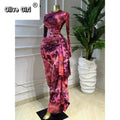 Women Print O-neck Ruched Ribbon Bodycon Long Dress 2026 Spring Street Evening Birthday Club Party Vestidos Sexy Dresses