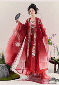 Olive Girl Red Embroidered Hanfu Dress for Ren Faire 2026 Garden Wedding Fairycore Photoshoot Everyday Wear S-XL XS-3XL Plus Size Hand Embroidered Flowing Sleeve Editorial Not Costume Chinese Heritage Fashion Women