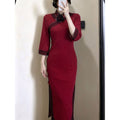 2026 Autumn Long Versatile Cheongsam Dress with Slimming Temperament Retro Chinese Style and Slim Fit