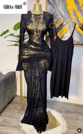 Women Flare Long Sleeve Stacked Dot Mesh See Though with Lining Maxi Long Dress 2025 Evening Birthday Sexy Party Dresses