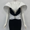 Sexy Women's Dress With Large Shoulders In White And a Cinched Waist With a v-Neck, Long Backless Bandage, And a Long Dress For