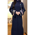 2026 Improved Inverted Big Sleeve Cheongsam Dress with Hidden Blue Autumn and Winter New Thickened Warm Dress, High End