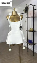 Women Floral Applique Sleeveless Strap Midi A-line Dress Summer Holiday Birthday Sexy Club Party Evening Dresses