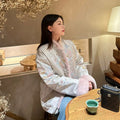 Satin Jacquard Mink Fur Jacket for Women Coat Autumn and Winter High-end Cotton Jacket with Button Closure