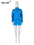 Women's Set Long Sleeve Jacket + Shorts Suit 2025 Summer Streetwear Active Slim Sporty Two 2 Piece Set Outfit Tracksuit