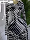 Women Plaid Round Neckline Long Sleeve Fit and Flare Long Maxi Dress 2025 Even Party Education Vacation Dresses Vestidos