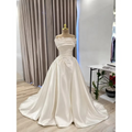 Custom Strapless Corset Lace Wedding Dress Sheer Long Sleeve A Line Bridal Gown Elegant Sweep Train Formal Evening Outfit
