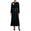 Elegant Round Neck Two Piece Sets for Women Contrast Stitching Long Sleeve Top Wide Leg Pants for Formal Daily Casual Outfit