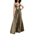 Gold Pleated Maxi Gala Dresses for Women Sleeveless High Waist Patchwork Sashes Spaghetti Strap Luxury Runway Dress Female