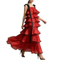 Hit Color Ruffles Cake Maxi Dress for Women Square Collar Off The Shoulder Spliced Bow Evening Temperament Dresses Female